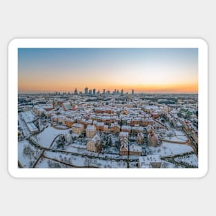 Warsaw old town, snow-covered roofs and and distant city center Sticker